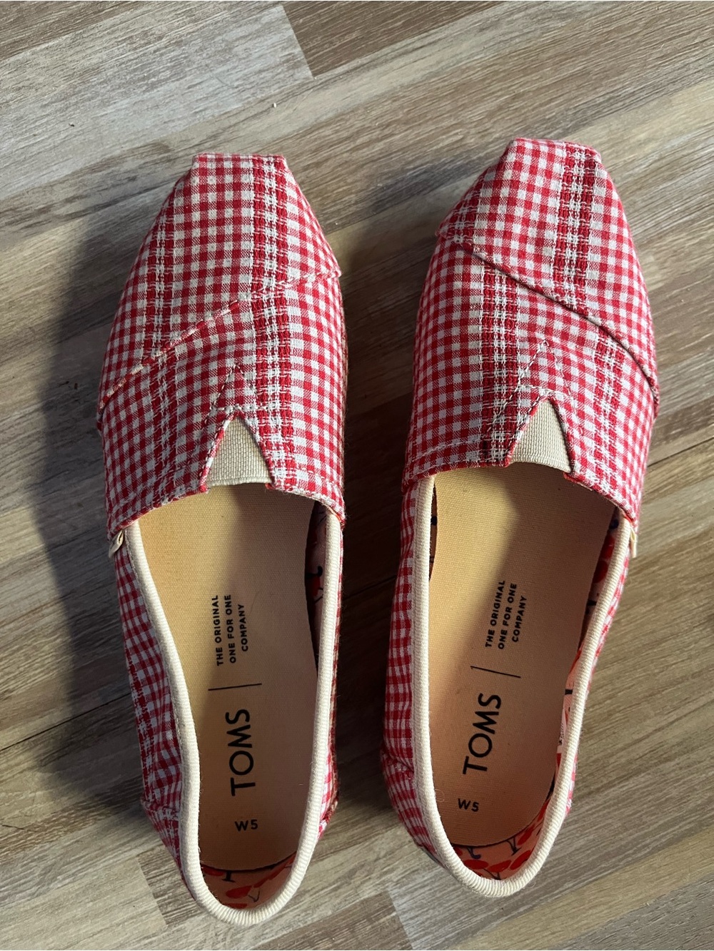 TOMS Red Gingham Slip-On Canvas Flats